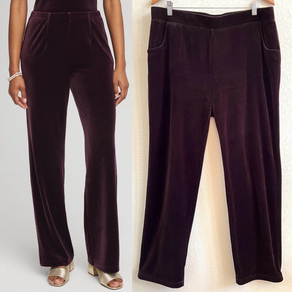 Chicos Zenergy Velour Jogger Pants Dark Brown Pull On Elastic Waist Size 2 Large
